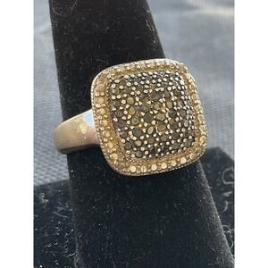 DBJ 925 Sterling Silver Black & White Diamond Ring Size 8 Vintage